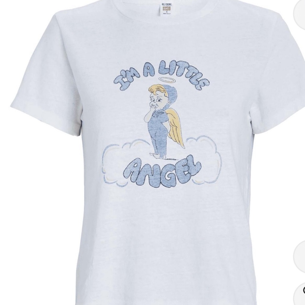 Hanes White and Blue Short Sleeve Tee with Graphic Design